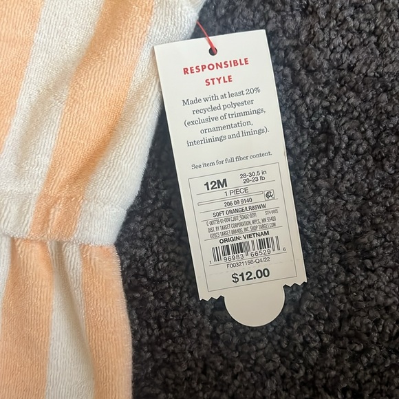 Soft Terry Cloth Baby Toddler Romper Cream and Orange 12 months - Picture 2 of 6